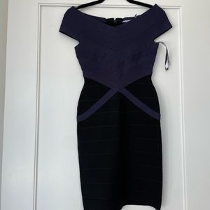Herve Leger Purple and Black Midi Dress